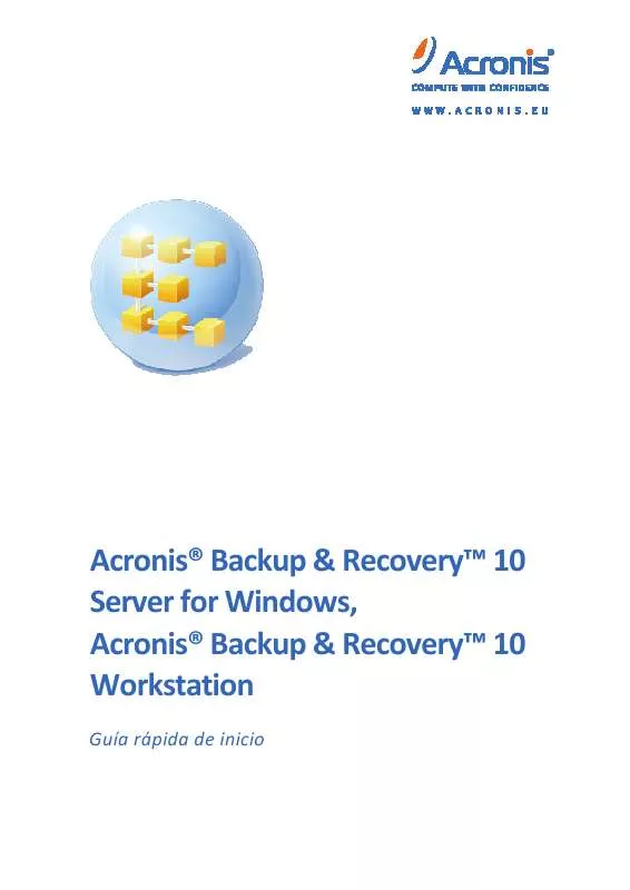 Mode d'emploi ACRONIS BACKUP RECOVERY 10 SERVER FOR WINDOWS