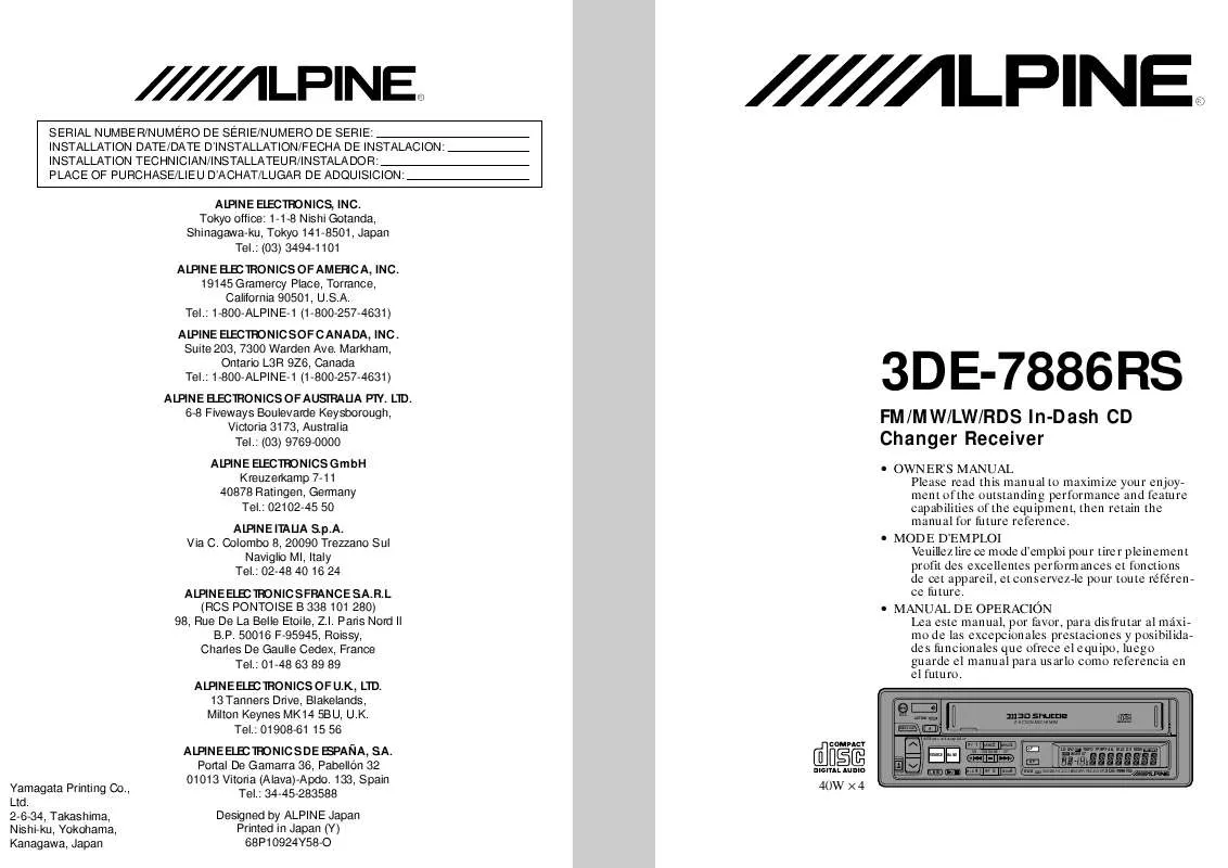 Mode d'emploi ALPINE 3DE-7886RS