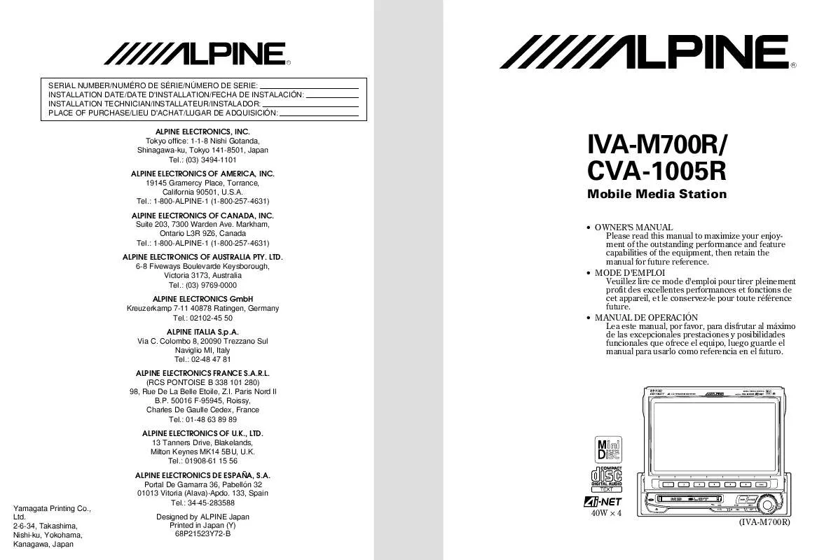 Mode d'emploi ALPINE IVA-M700R