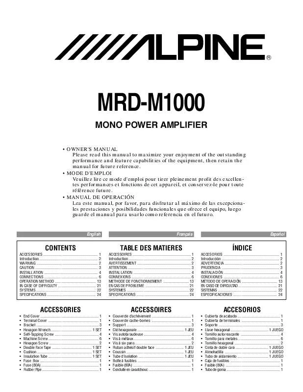 Mode d'emploi ALPINE MRD-M1000
