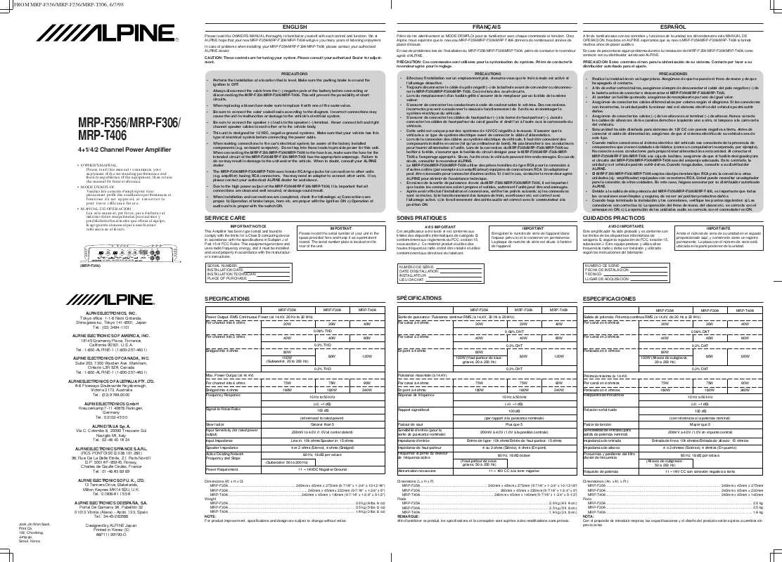 Mode d'emploi ALPINE MRP-F356