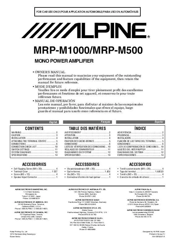 Mode d'emploi ALPINE MRP-M1000