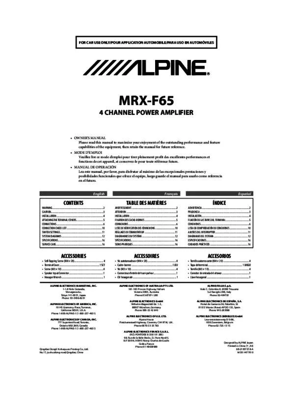 Mode d'emploi ALPINE MRX-F65