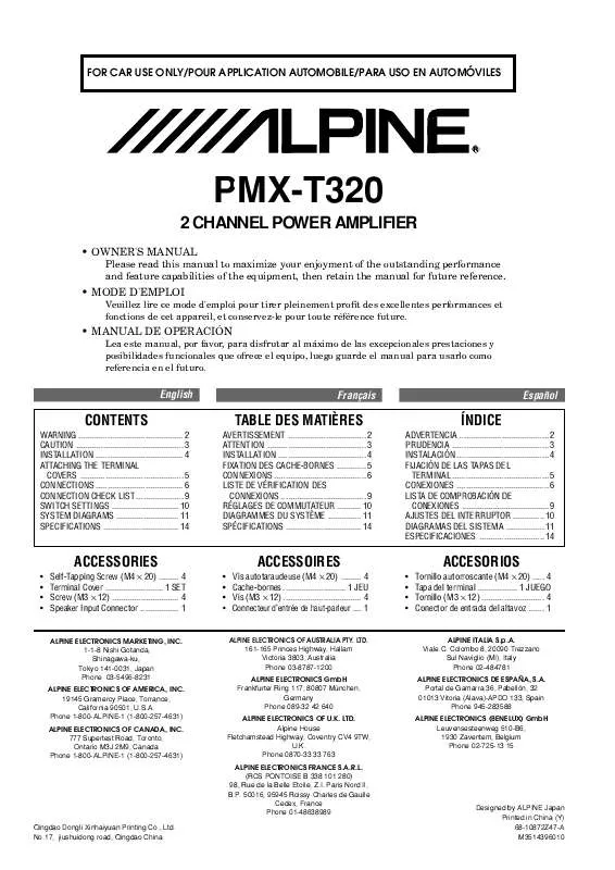 Mode d'emploi ALPINE PMX-T320