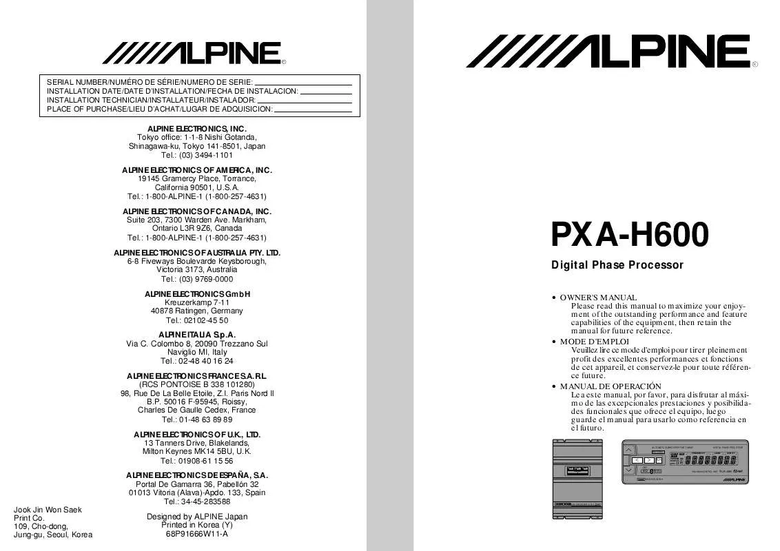 Mode d'emploi ALPINE PXA-H600