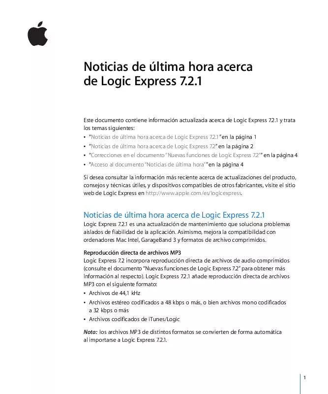 Mode d'emploi APPLE LOGIC EXPRESS 7.2.1