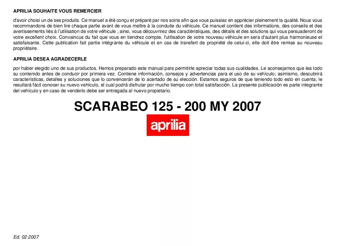 Mode d'emploi APRILIA SCARABEO 125-200
