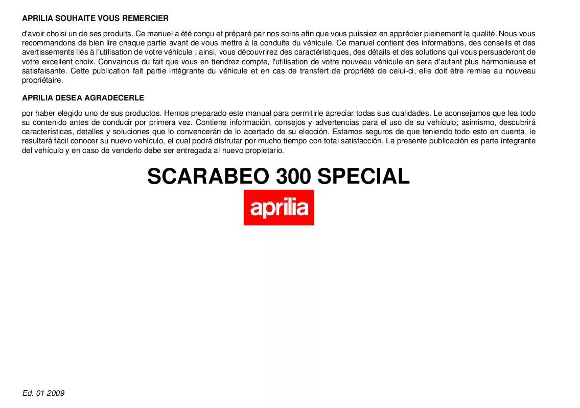 Mode d'emploi APRILIA SCARABEO 300 SPECIAL