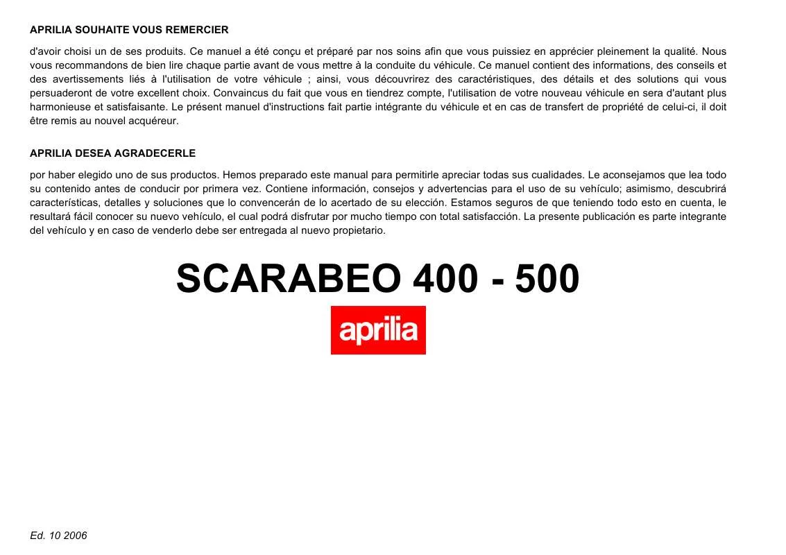 Mode d'emploi APRILIA SCARABEO 400-500
