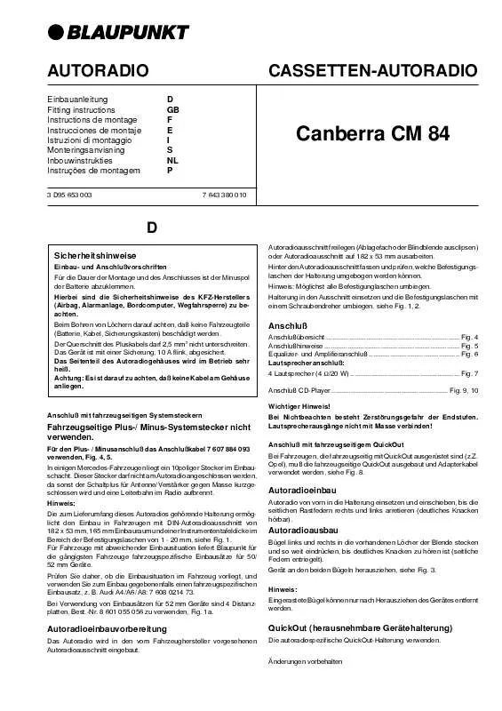 Mode d'emploi BLAUPUNKT CANBERRA CM 84