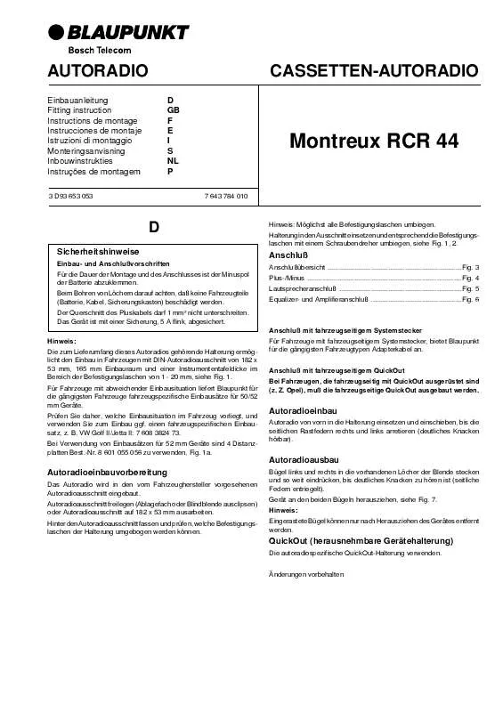 Mode d'emploi BLAUPUNKT MONTREUX RCR 44