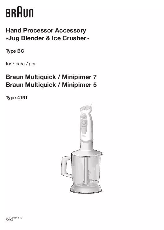 Mode d'emploi BRAUN JUG BLENDER AND ICE CRUSHER