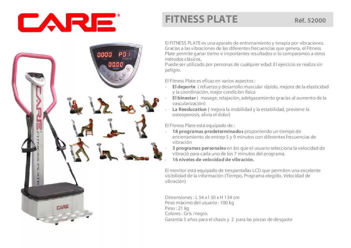 Mode d'emploi CARE FITNESS FITNESS PLATE 52000
