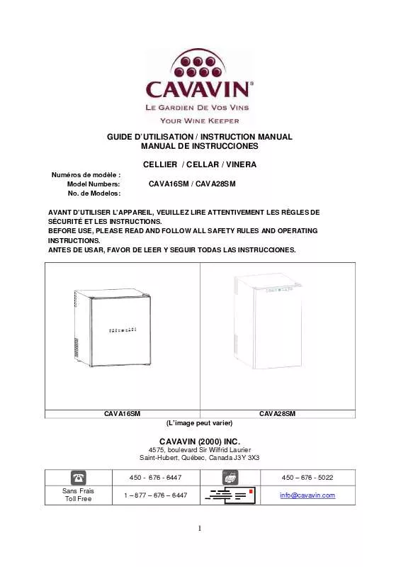 Mode d'emploi CAVAVIN CAVA16SM