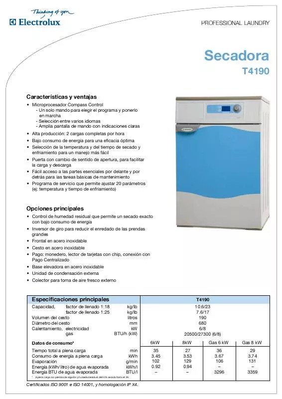 Mode d'emploi ELECTROLUX LAUNDRY SYSTEMS T4190