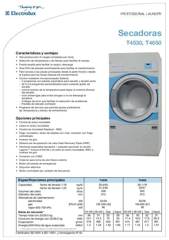 Mode d'emploi ELECTROLUX LAUNDRY SYSTEMS T4530