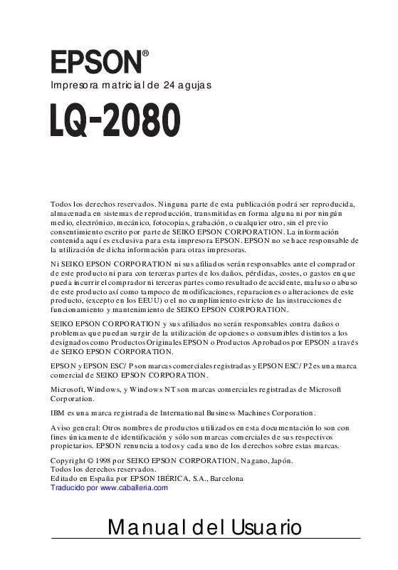Mode d'emploi EPSON LQ-2080