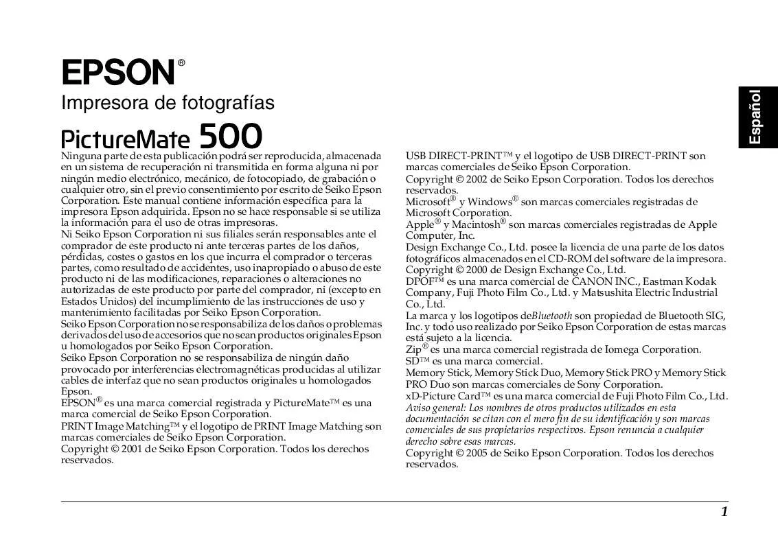 Mode d'emploi EPSON PICTUREMATE 500