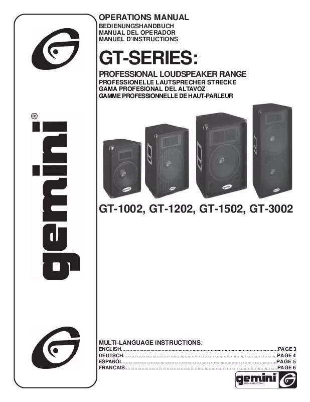 Mode d'emploi GEMINI GT-1002