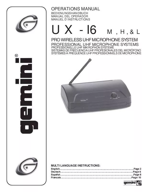 Mode d'emploi GEMINI UX-16