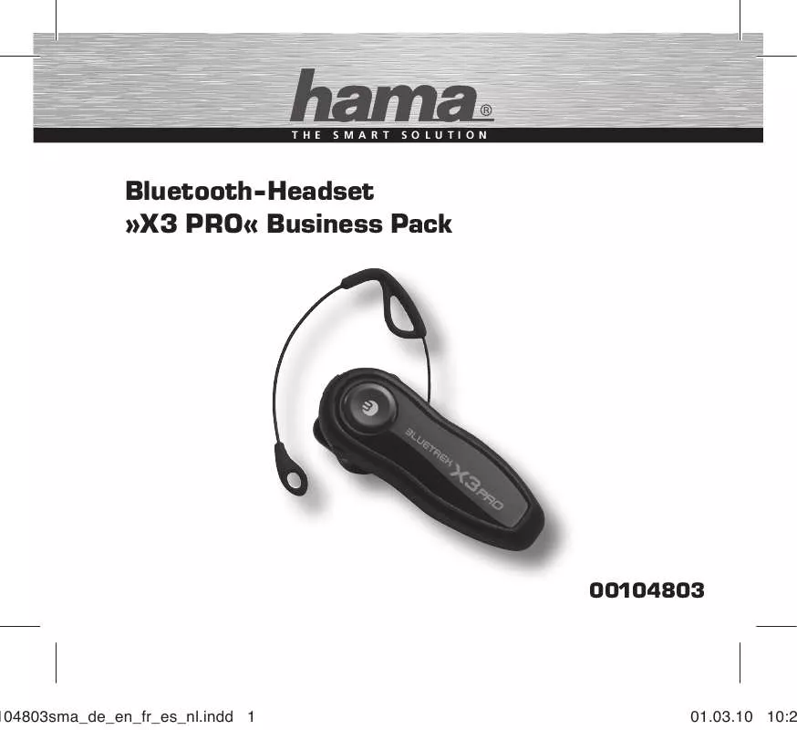 Mode d'emploi HAMA BLUETOOTH-HEADSET X3 PRO BUSINESS PACK