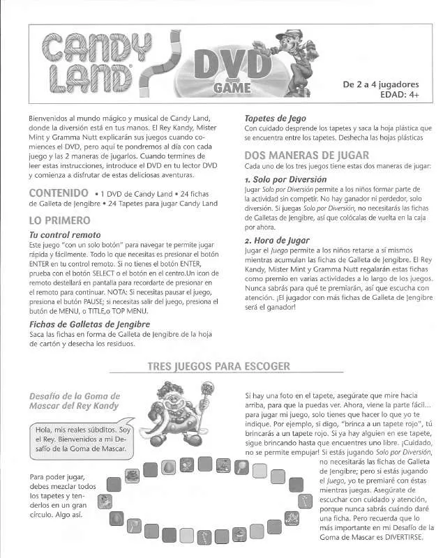 Mode d'emploi HASBRO CANDY LAND DVD GAME