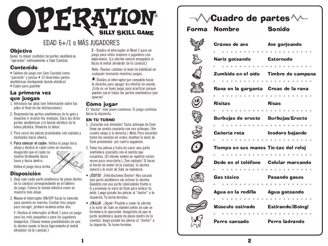 Mode d'emploi HASBRO OPERATION SILLY SKILL GAME