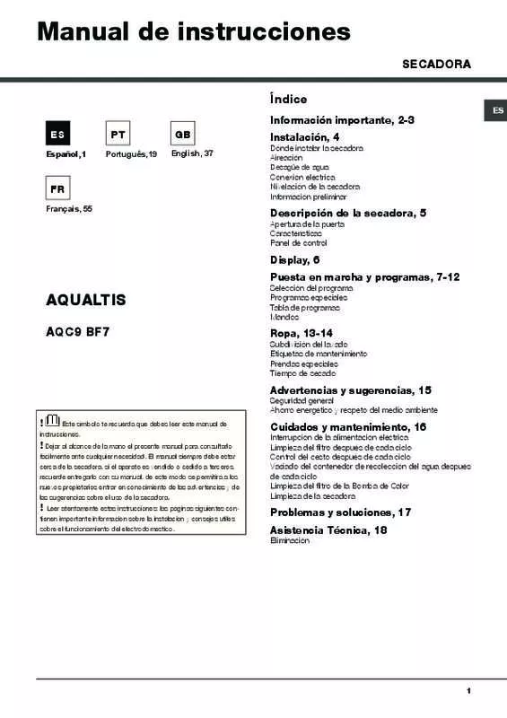 Mode d'emploi HOTPOINT AQC9 BF7 S1