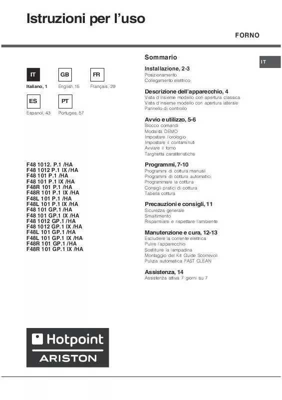 Mode d'emploi HOTPOINT F48 1012 P.1 IX/HA
