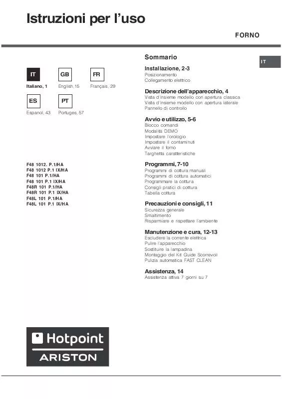 Mode d'emploi HOTPOINT F48L 101 P.1 IX/HA
