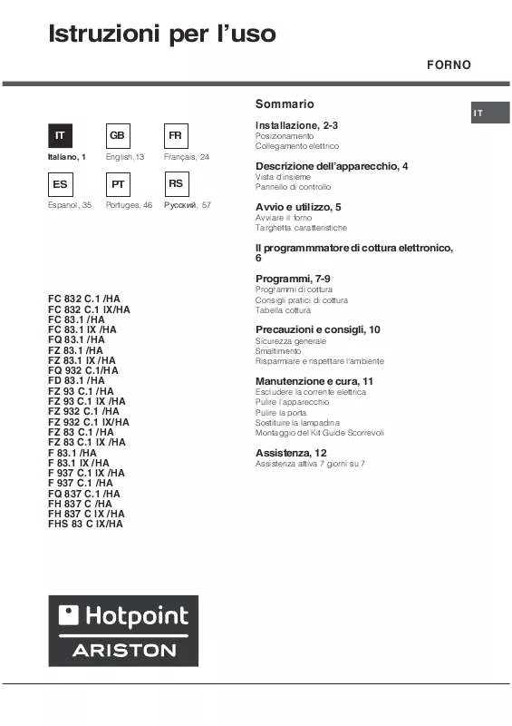 Mode d'emploi HOTPOINT FH 837 C IX/HA