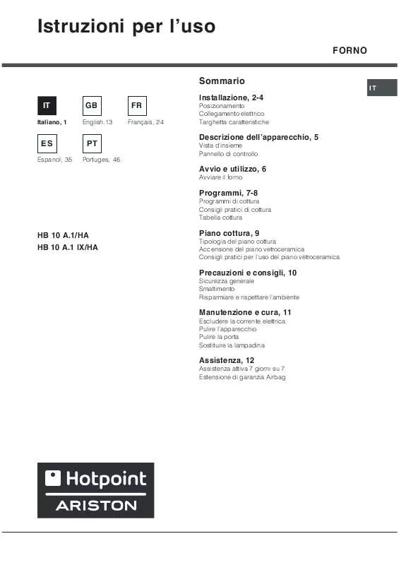 Mode d'emploi HOTPOINT HB 10 A.1