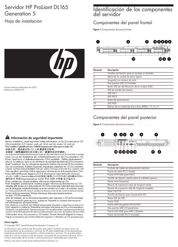 Mode d'emploi HP PROLIANT DL165 G5 SERVER