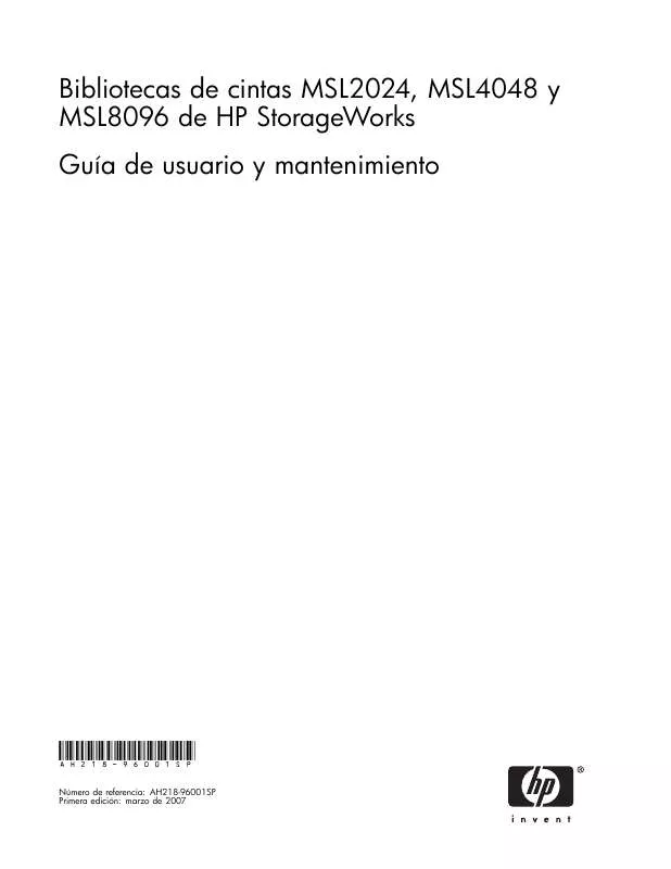 Mode d'emploi HP STORAGEWORKS MSL2024 TAPE LIBRARY