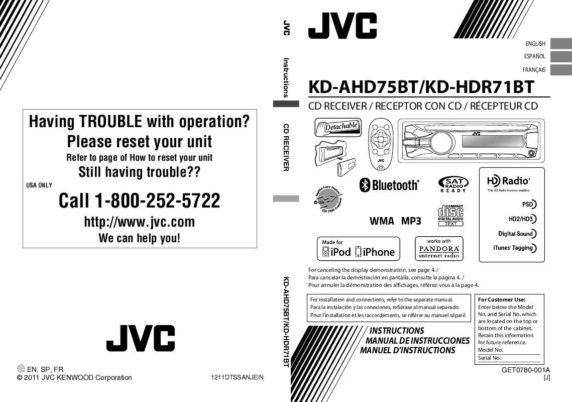 Mode d'emploi JVC KD-HDR71BT