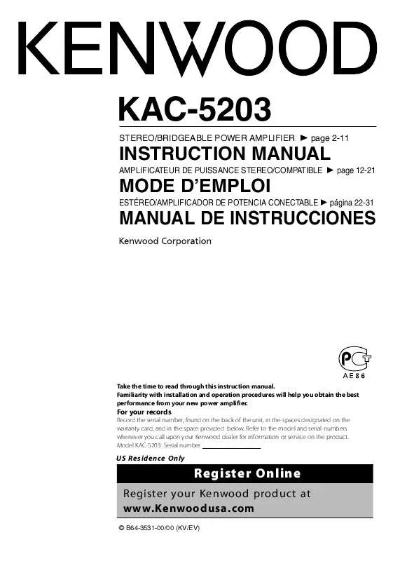 Mode d'emploi KENWOOD KAC-5203