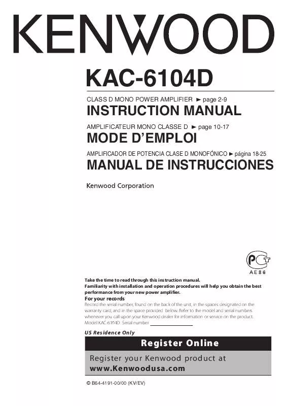 Mode d'emploi KENWOOD KAC-6104D