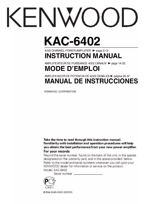 Mode d'emploi KENWOOD KAC-6402