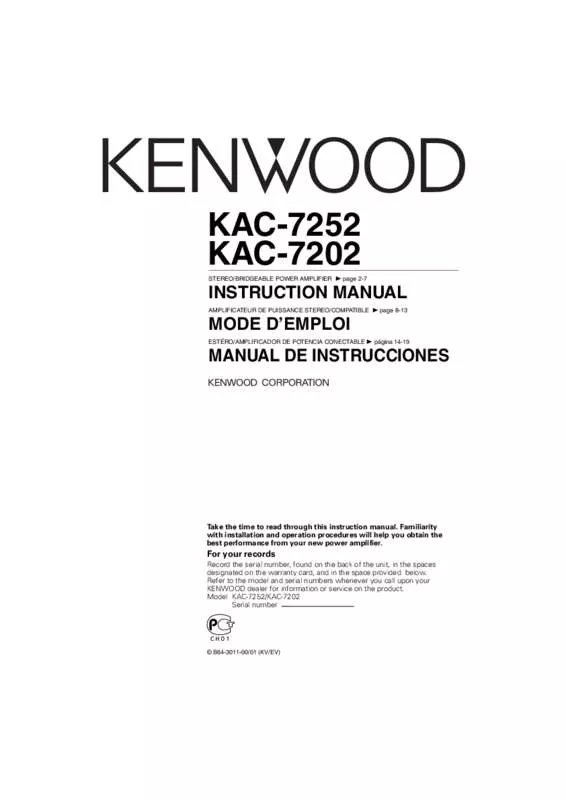 Mode d'emploi KENWOOD KAC-7202