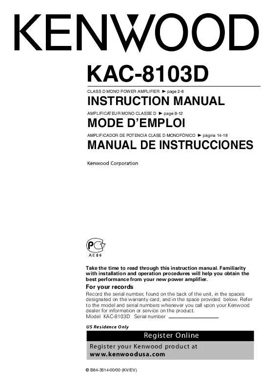 Mode d'emploi KENWOOD KAC-8103D