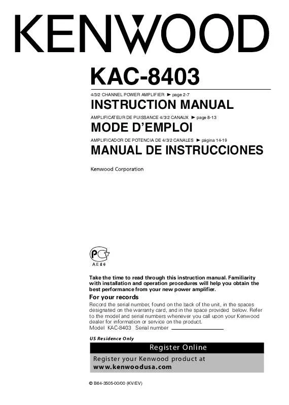 Mode d'emploi KENWOOD KAC-8403