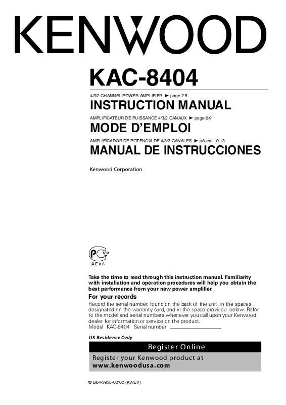 Mode d'emploi KENWOOD KAC-8404