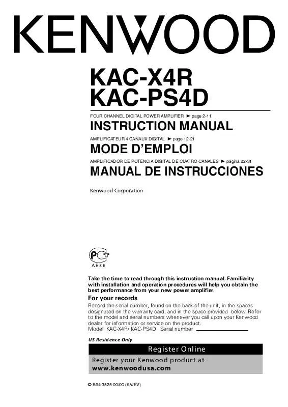 Mode d'emploi KENWOOD KAC-PS4D