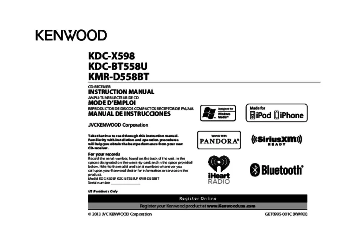 Mode d'emploi KENWOOD KDC-BT558U