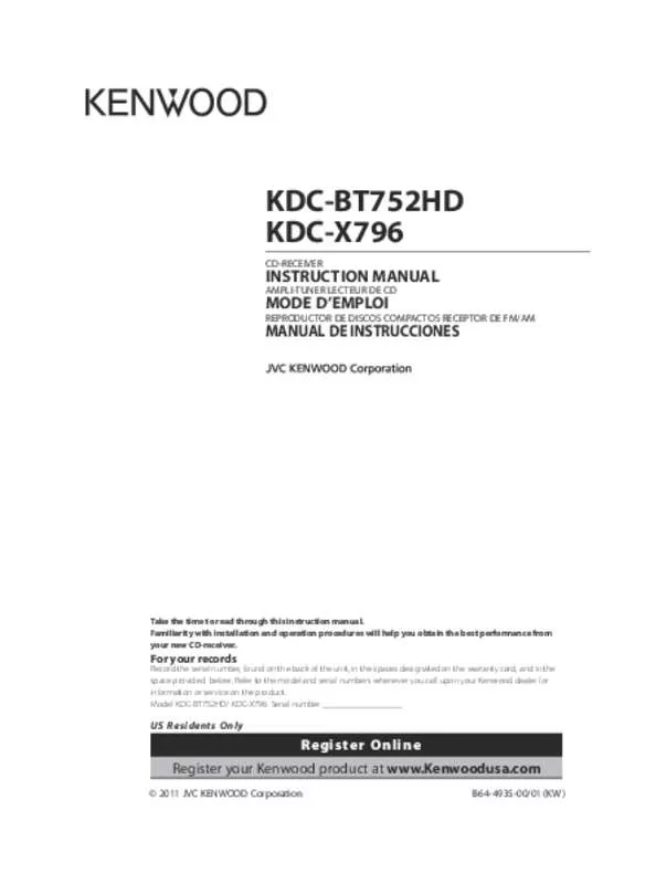 Mode d'emploi KENWOOD KDC-BT752HD