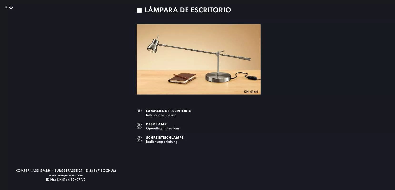 Mode d'emploi KOMPERNASS KH 4164 DESK LAMP