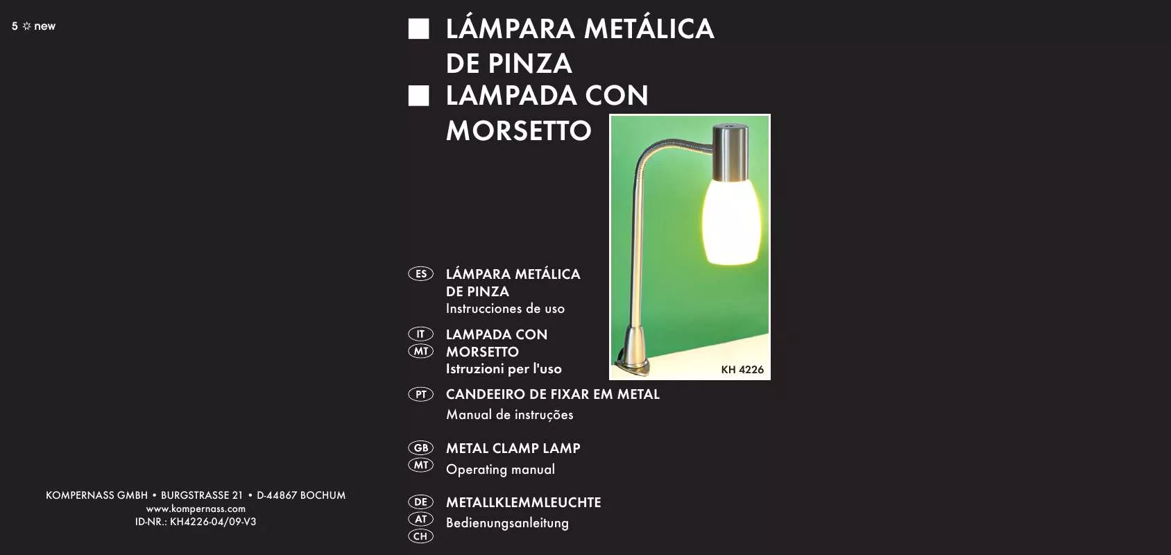 Mode d'emploi KOMPERNASS KH 4226 LAMPARA METALICA DE PINZA