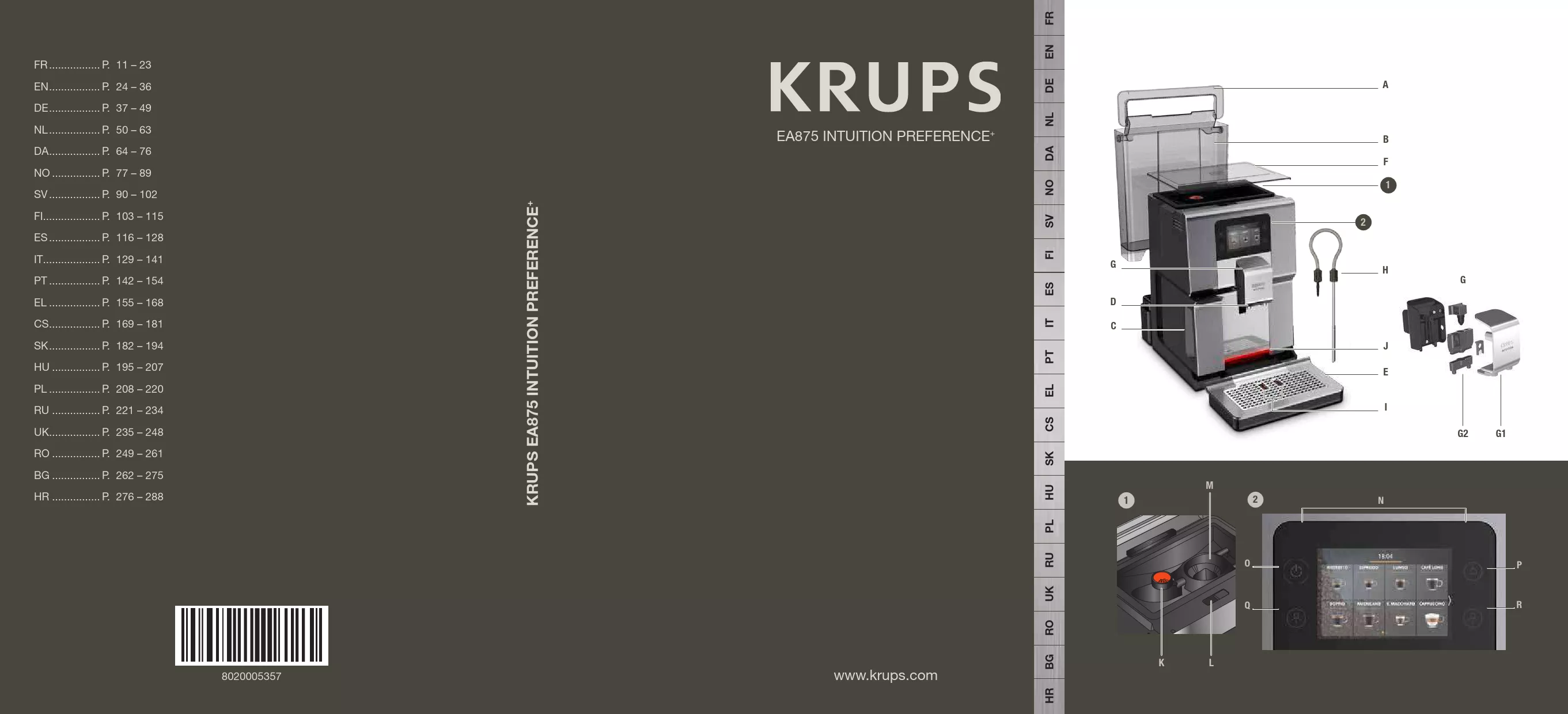 Mode d'emploi KRUPS INTUITION PREFERENCE EA873810