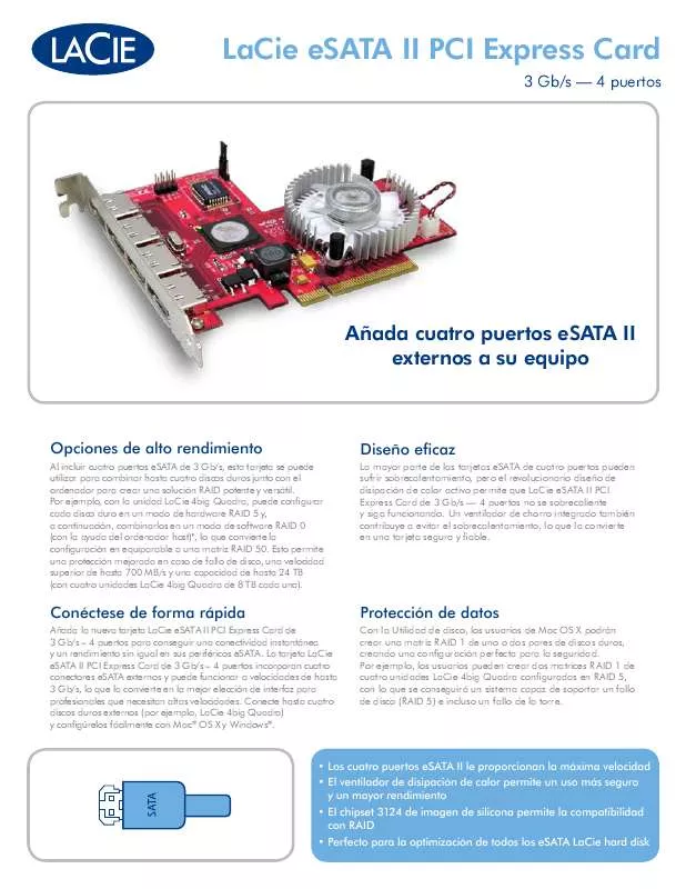 Mode d'emploi LACIE ESATA II PCI EXPRESS CARD 3GB/S – 4PORTS