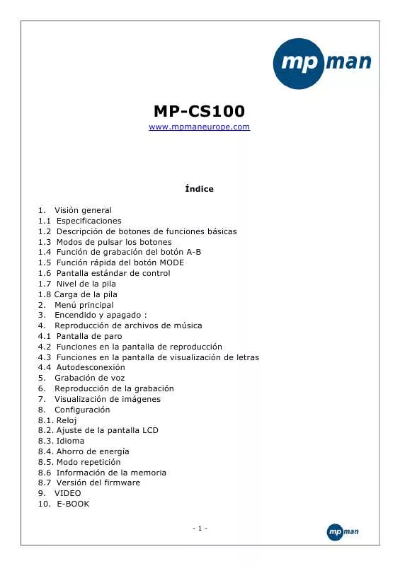 Mode d'emploi MPMAN MP-CS100
